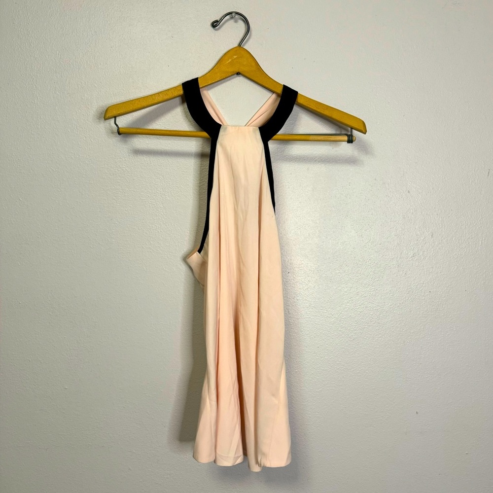 ASOS Petite Top Halter Open Back Pink Black